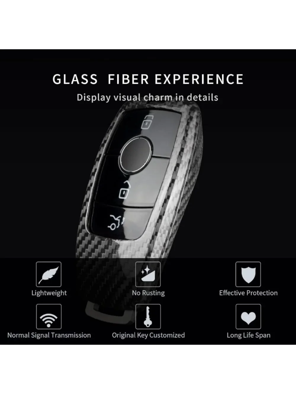 Real Glass Fiber Key Fob Cover for Mercedes-Benz, Keyless Smart Key Protector